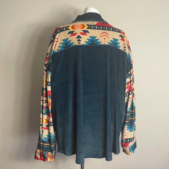 Rowdy Crowd Clothing Women Top 3X Button Up Southwest Aztec Cowboy Velour Velvet - Picture 3 of 16